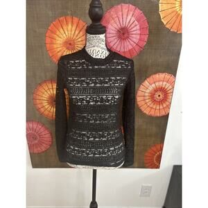 NWT Mango Black Long Sleeve Lace Shirt Parisan Noir Urban Edgy European Chic SM